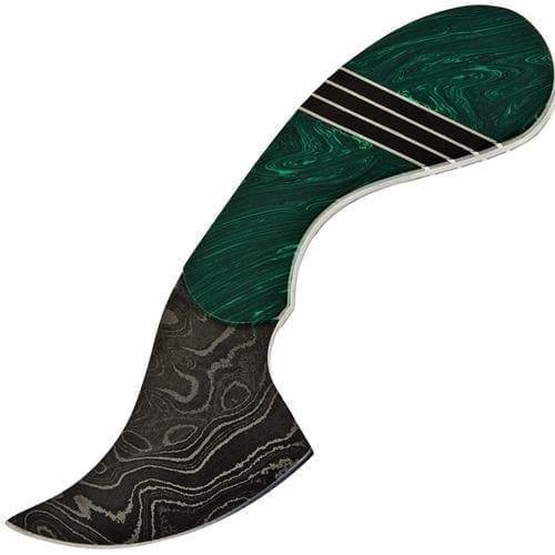Разделочный шкуросъемный нож с фиксированным клинком Santa Fe, дамасская сталь, рукоять наборное дерево с накладкой из малахита/гагата/серебра