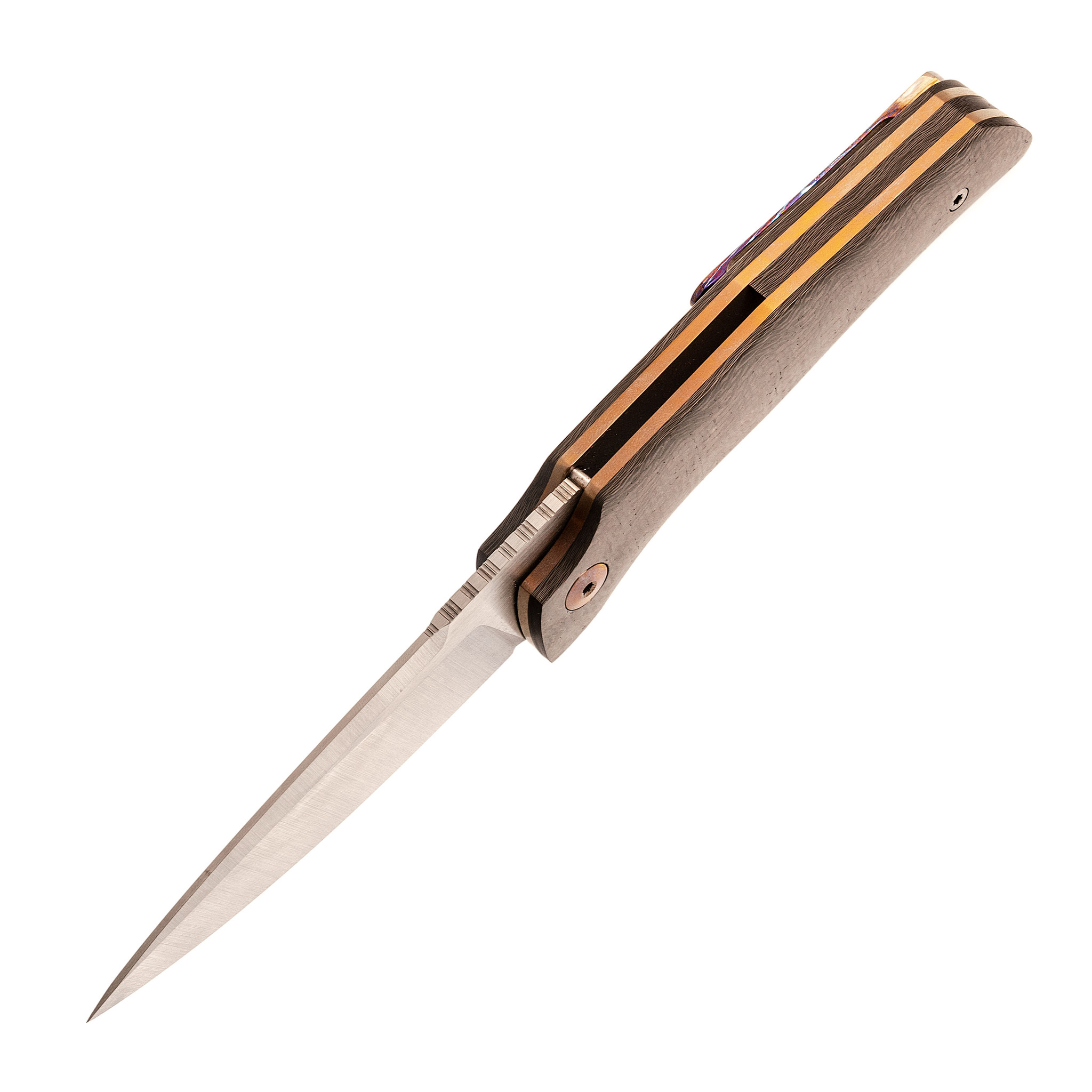Складной нож In-Yan Custom Assassin, сталь M398, рукоять CF Copper Timascus - фото 2
