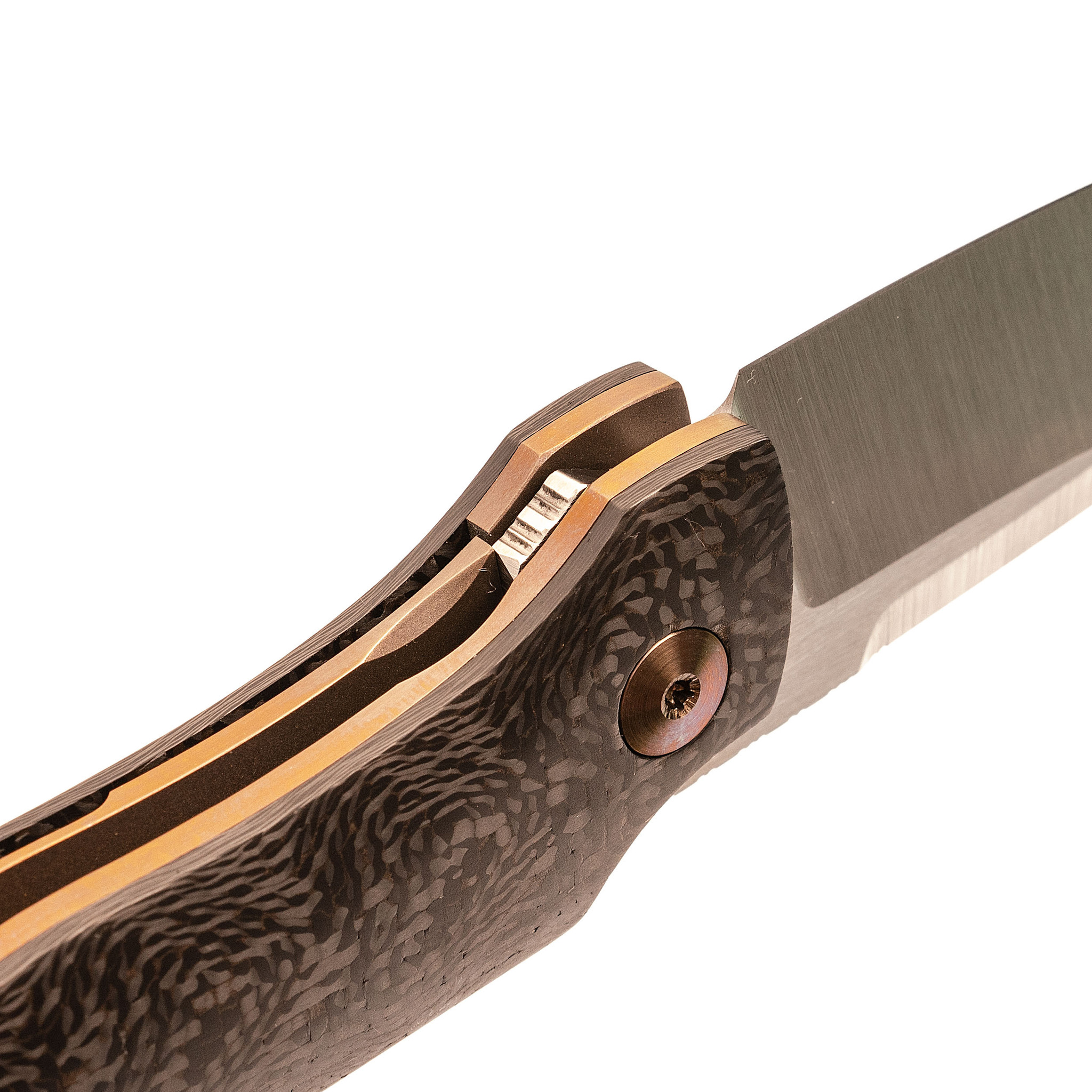 Складной нож In-Yan Custom Assassin, сталь M398, рукоять CF Copper Timascus - фото 4