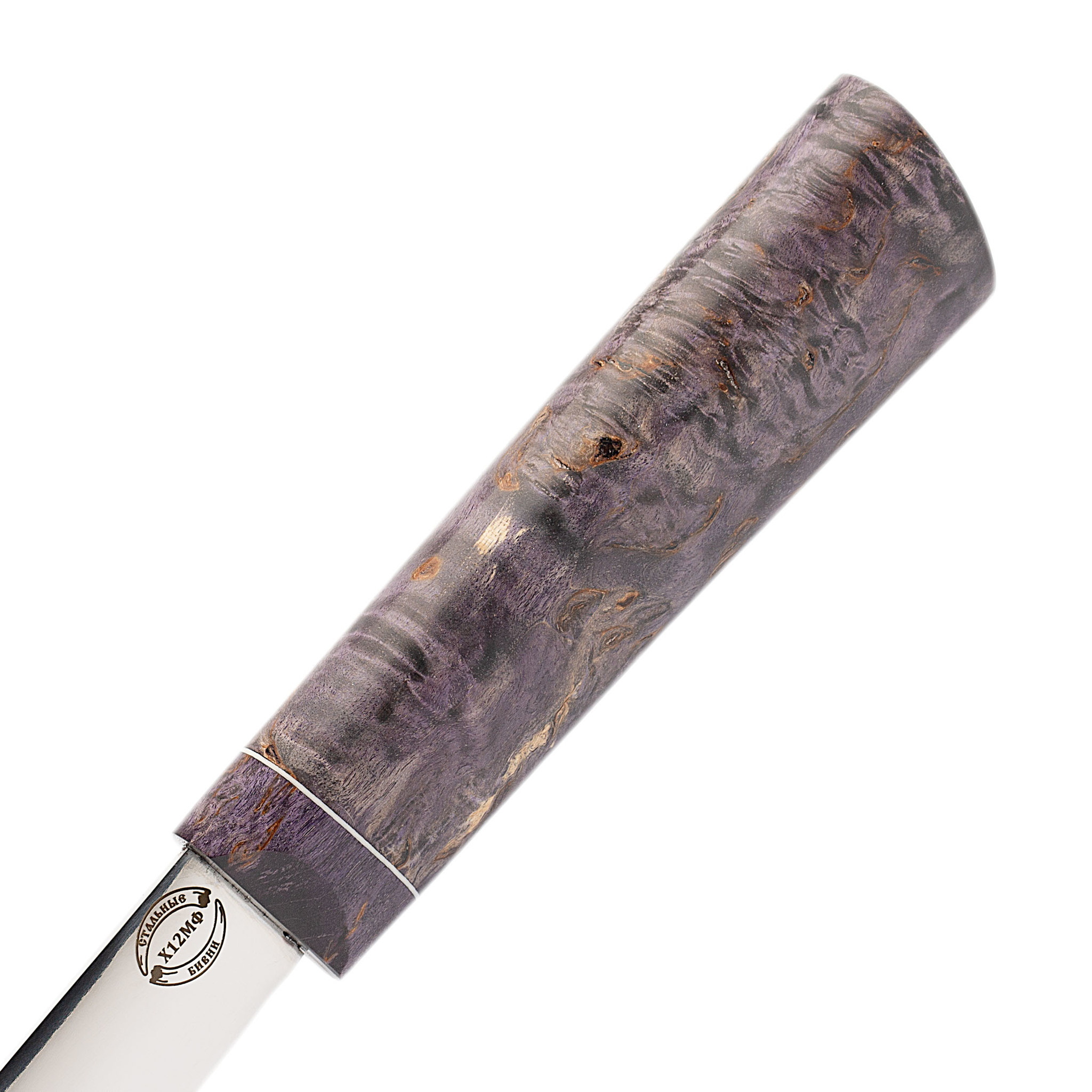 Нож Якутский средний, сталь Х12МФ, фиолетовая карельская береза от Ножиков