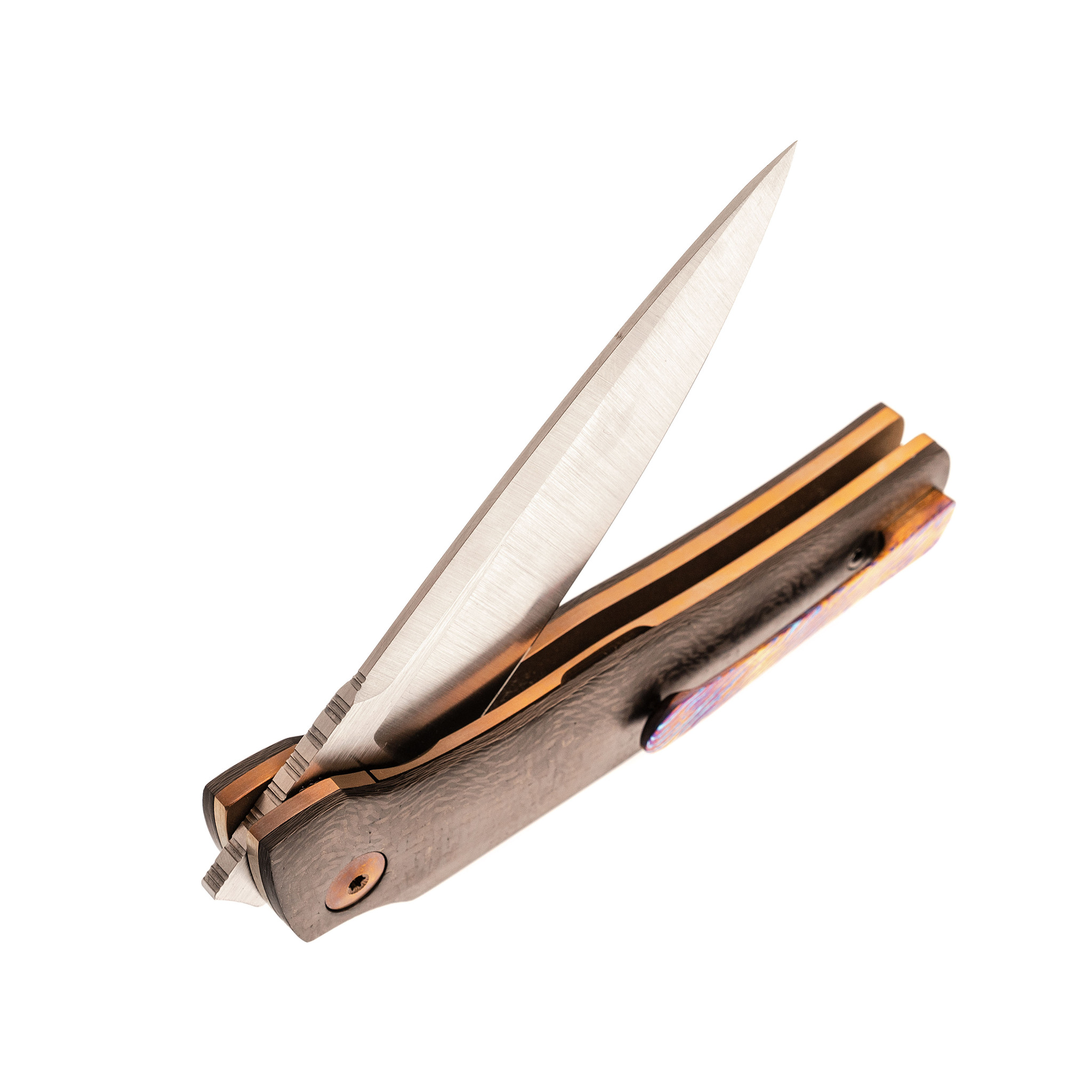 Складной нож In-Yan Custom Assassin, сталь M398, рукоять CF Copper Timascus - фото 7