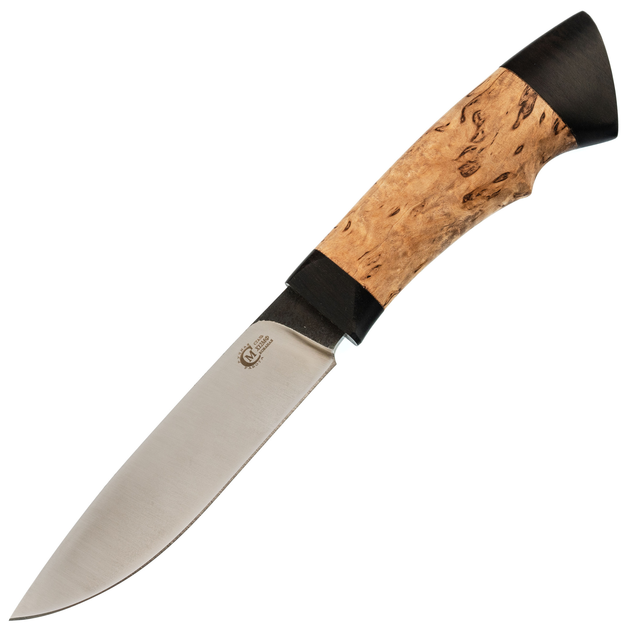 фото Нож кулик, сталь х12мф, рукоять карельская береза/граб кузница семина