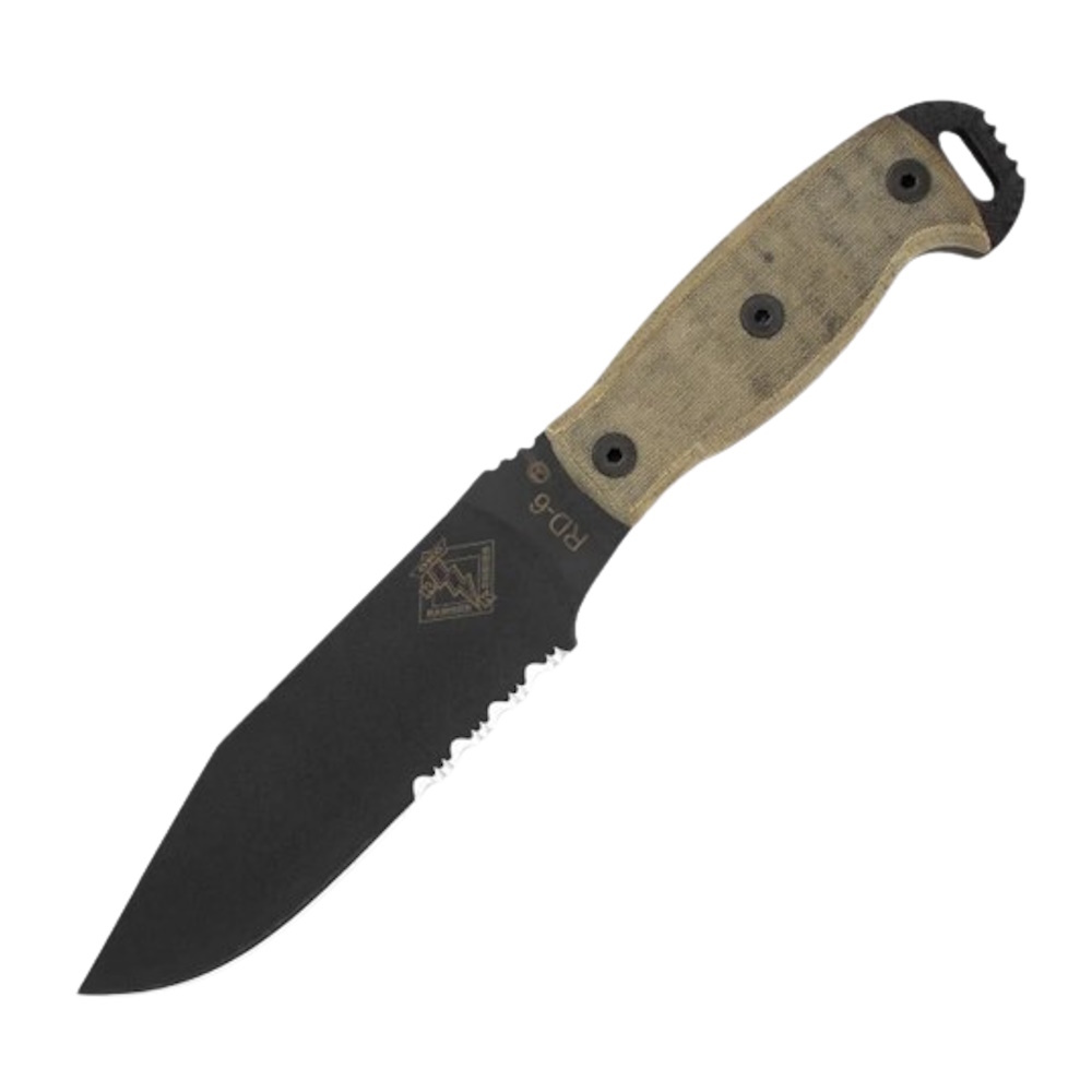 Нож с фиксированным клинком серрейторный Ontario RD6, сталь 5160, рукоять микарта, green/black