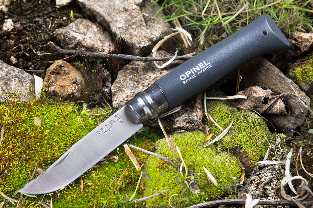 фото Нож складной opinel trekking №8 vri colored tradition slate с кожаным темляком, сталь sandvik 12c27, рукоять граб, серый, 001706