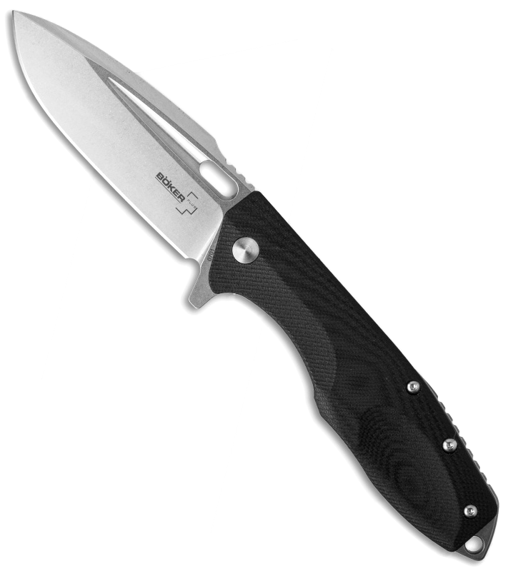фото Нож складной caracal flipper, designed by boris manasherov, boker plus 01bo771, сталь d2 stonewashed plain, рукоять стеклотекстолит g10