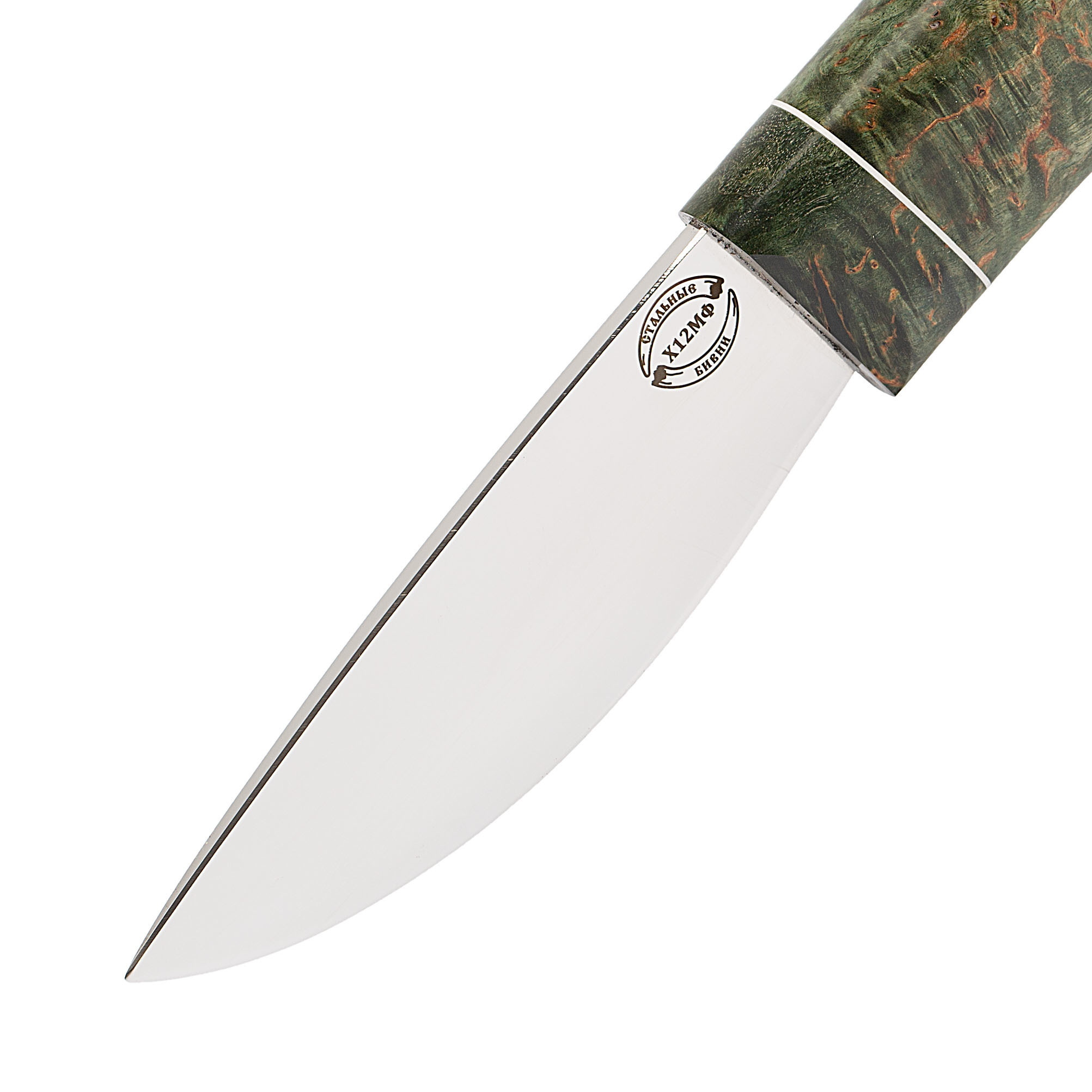Нож Скинер, сталь Х12МФ, зеленая карельская береза - фото 2