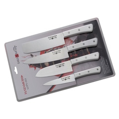 Фото Набор из 4-х кухонных ножей Hatamoto Sakana WJPS-003, сталь AUS-8, рукоять ABS-пластик, белый