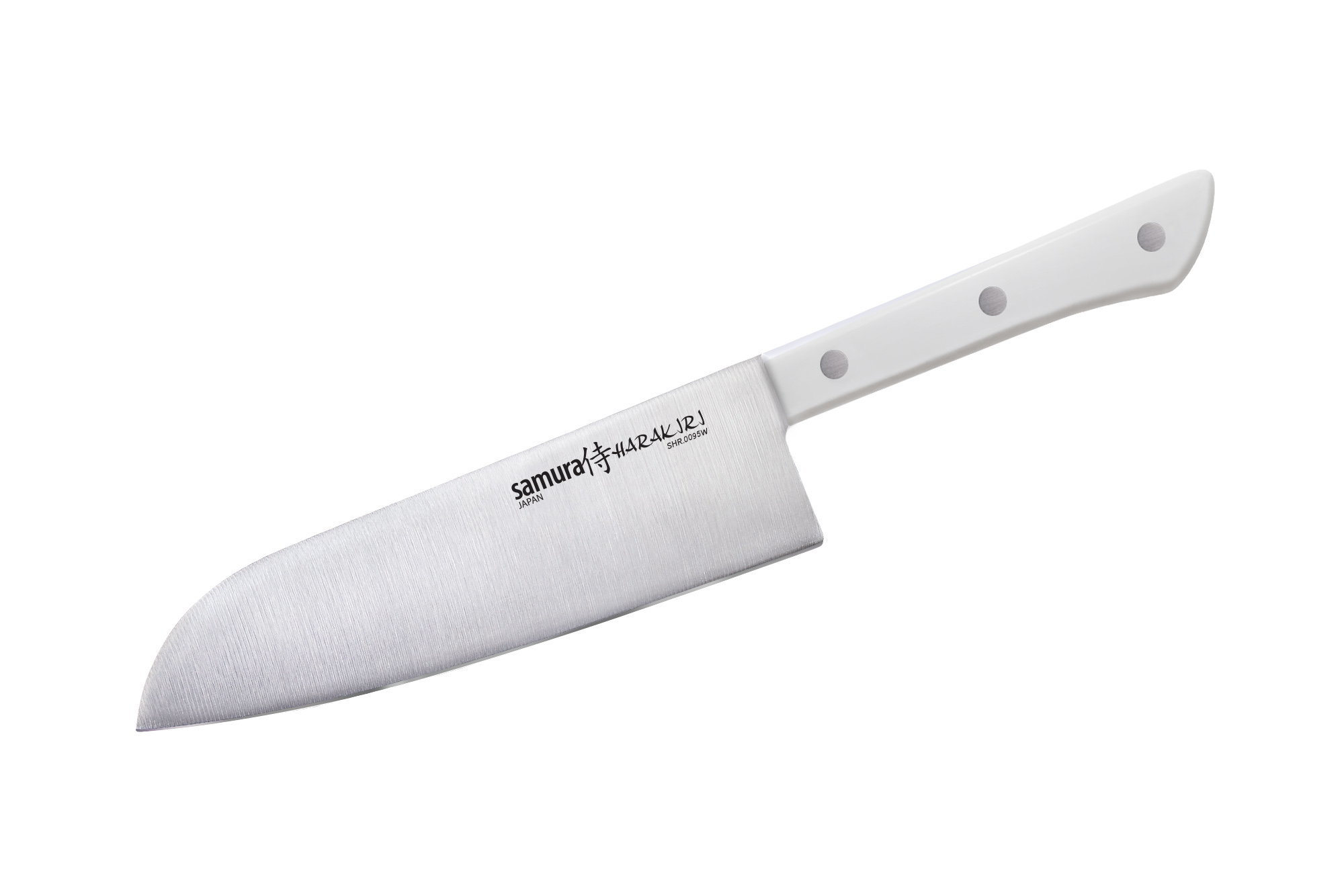 фото Нож кухонный овощной сантоку samura "harakiri" (shr-0095w) 175 мм, сталь aus-8, рукоять abs пластик, белый