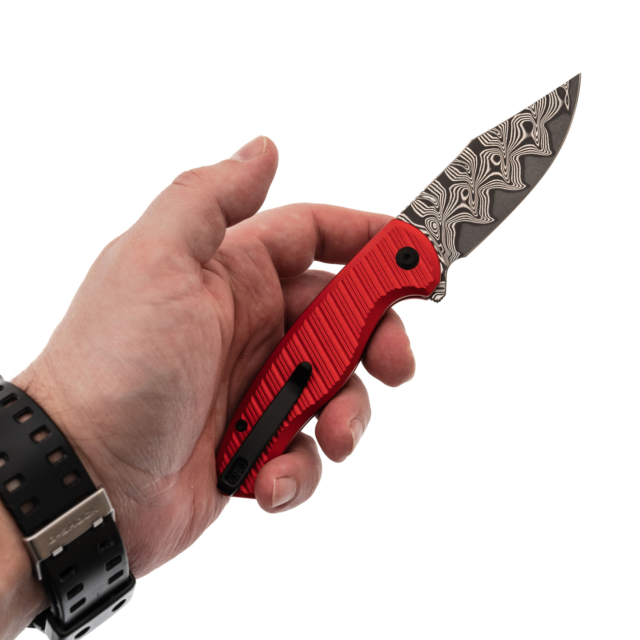 Складной нож Civivi Stormhowl, сталь Damascus, рукоять алюминий, красный - фото 6