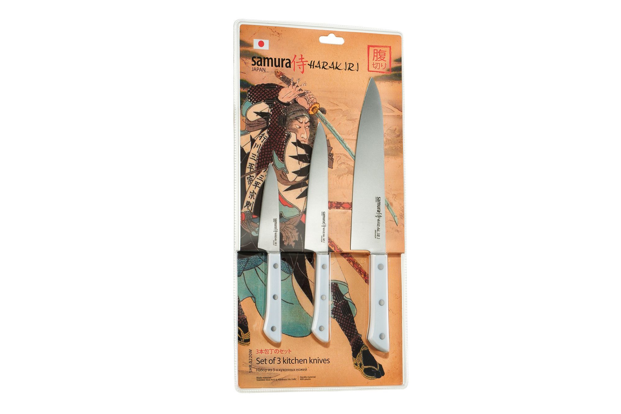 фото Набор из 3 кухонных ножей samura harakiri - "поварская тройка", сталь aus-8, рукоять abs-пластик, shr-0220w (white)