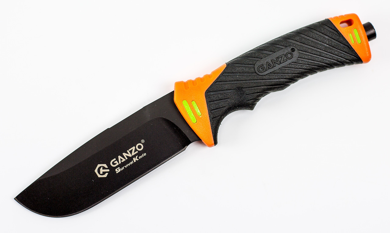 Нож для выживания с огнивом и точилкой Ganzo G8012, черно-оранжевый