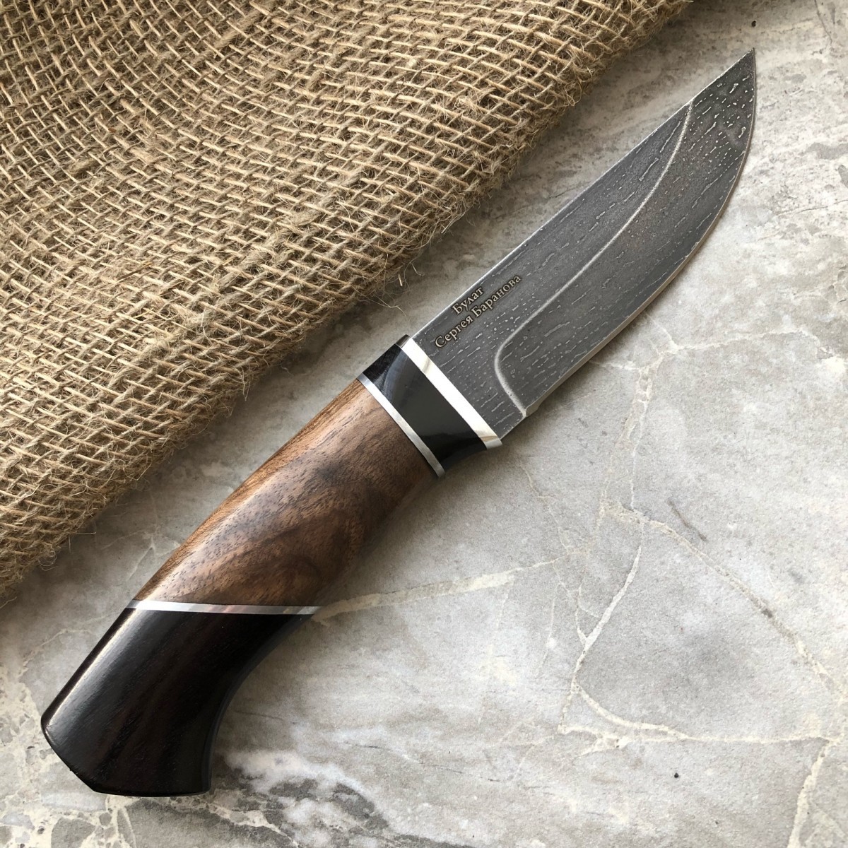 фото Нож разделочный степчак малый, рукоять орех/граб, булатная сталь булатная сталь сергея баранова