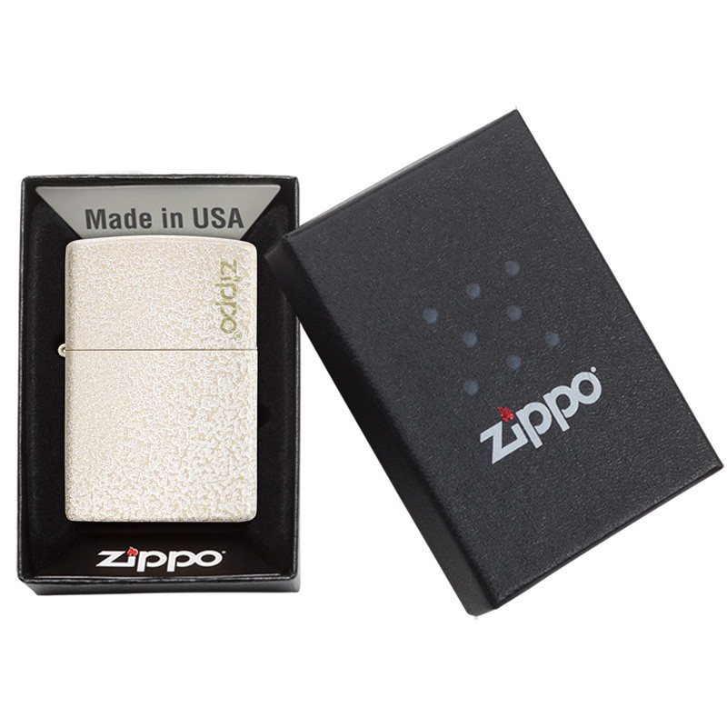 фото Зажигалка zippo logo classic с покрытием mercury glass, латунь/сталь, бежевая, матовая, 36x12x56 мм
