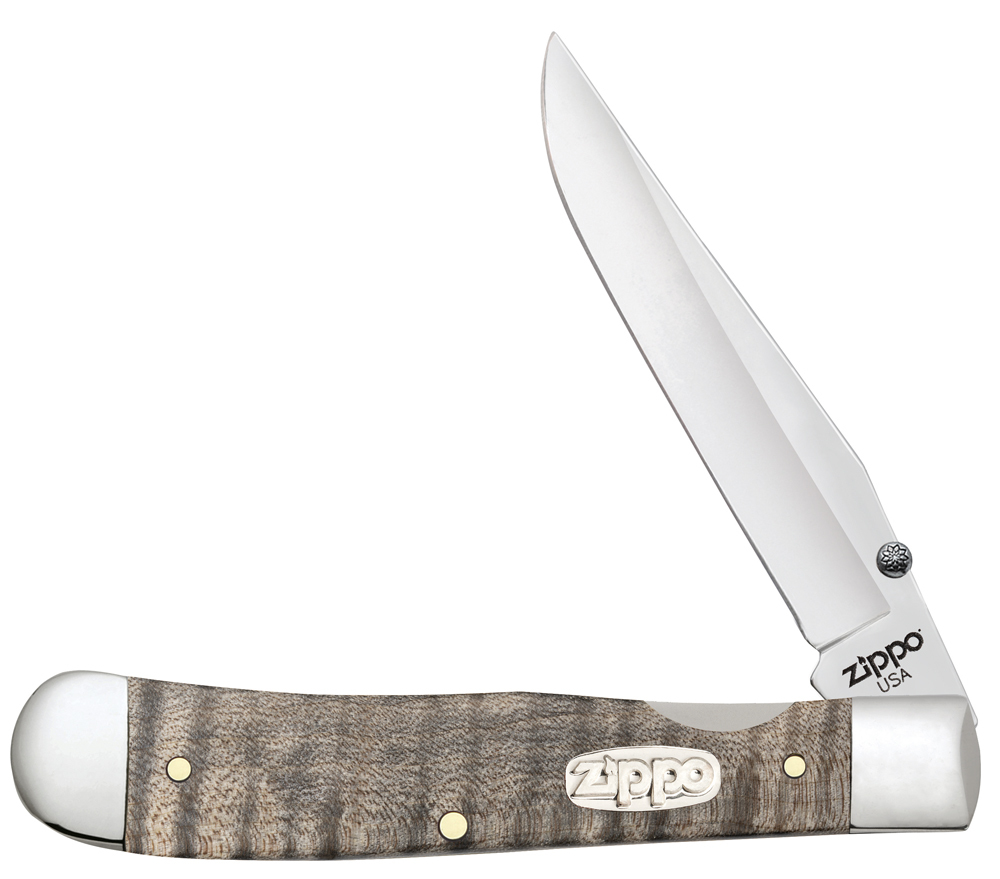 Нож перочинный ZIPPO Natural Curly Maple Wood Trapperlock, 105 мм, бежевый + ЗАЖИГАЛКА ZIPPO 207 - фото 1