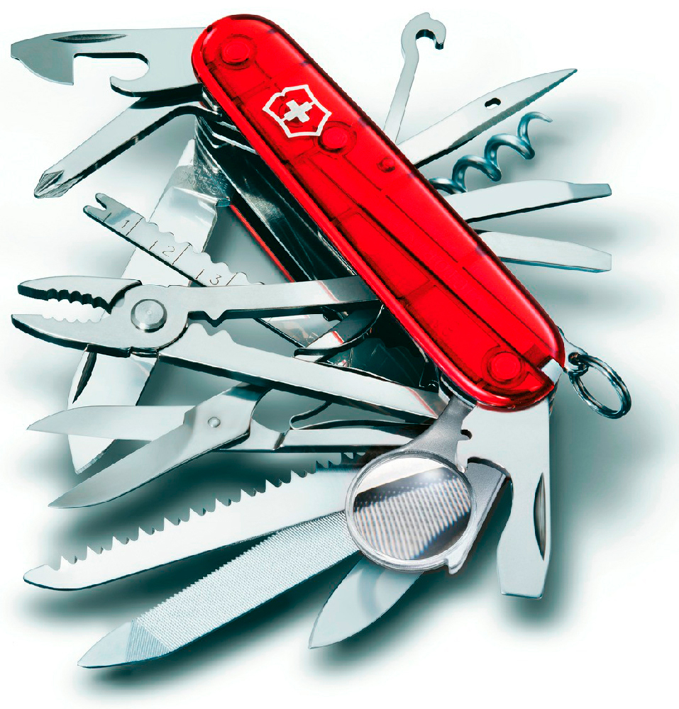 Нож перочинный Victorinox SWISS CHAMP 91мм полупрозрачный красный от Ножиков