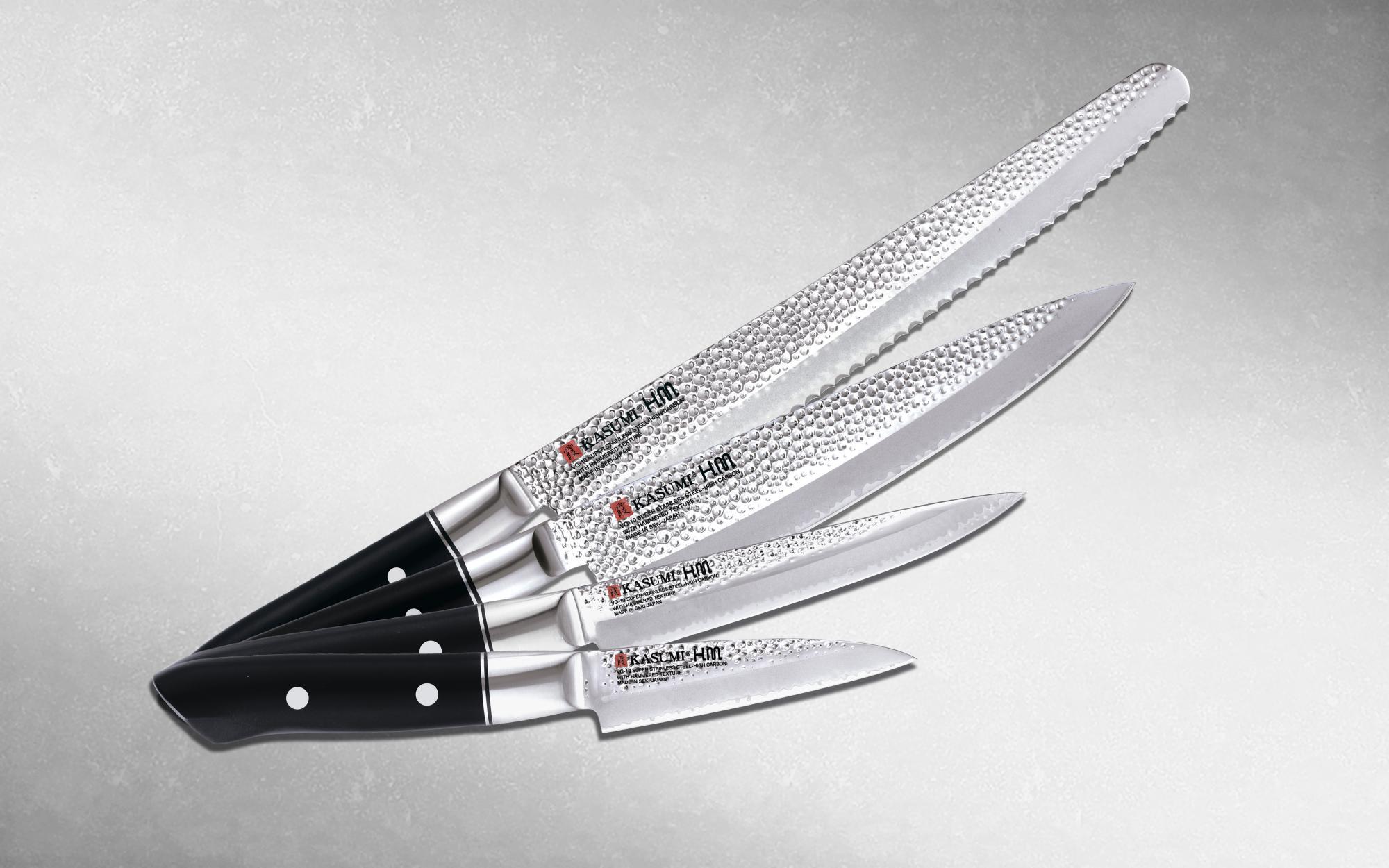 Набор кухонных ножей, Kasumi, SET 4x4 HAMMER, сталь VG-10, полимер, черный