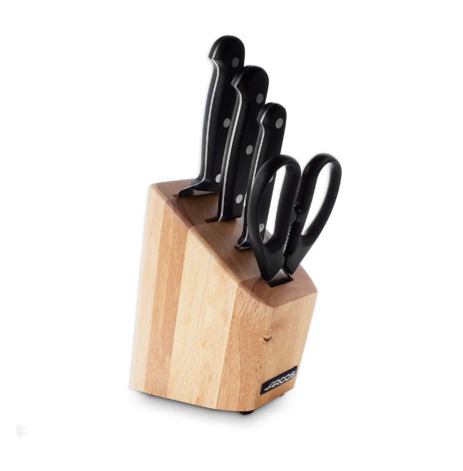Набор из 3-х кухонных ножей с ножницами на деревянной подставке Universal, Arcos набор ножей 2 шт для чистки красный arcos