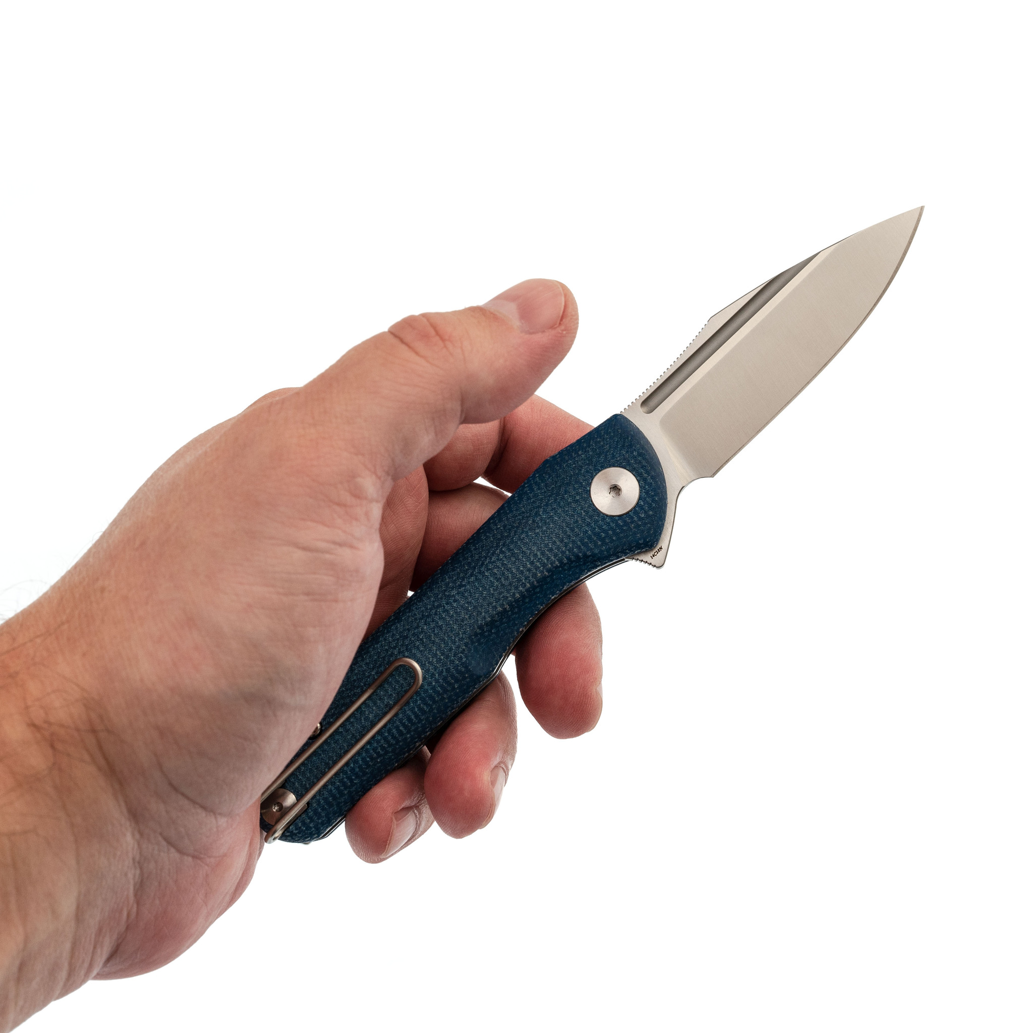Складной нож Trivisa Antliae-04LMW, сталь 14C28N, рукоять микарта, синий - фото 6
