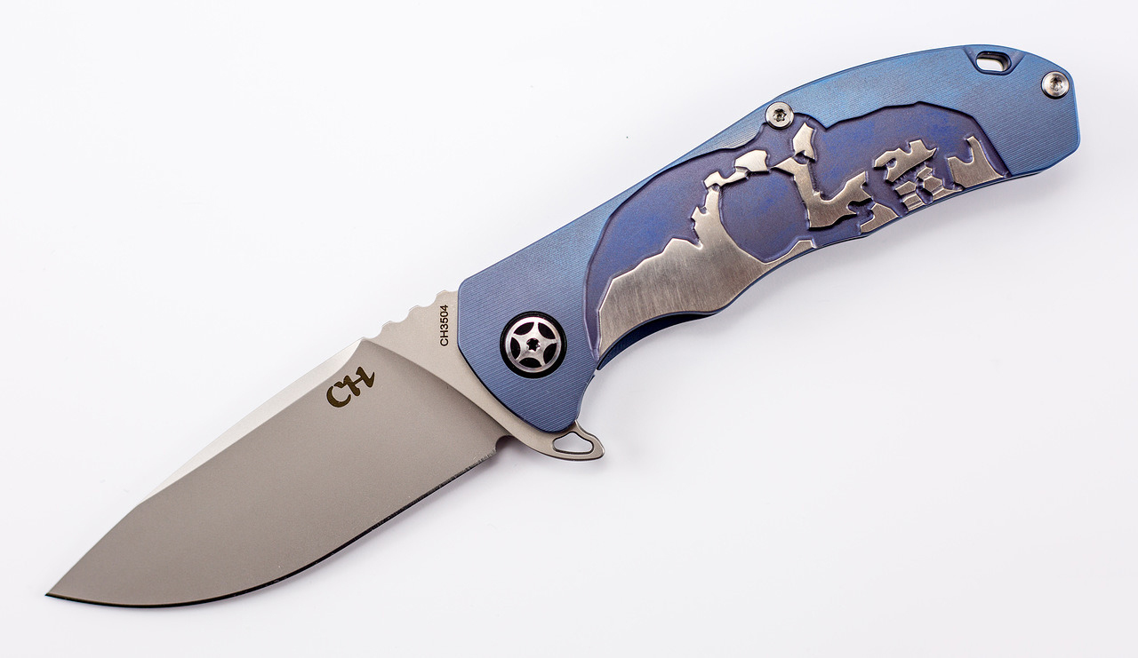 Складной нож CH3504 , сталь S35VN, Синий Череп - фото 1