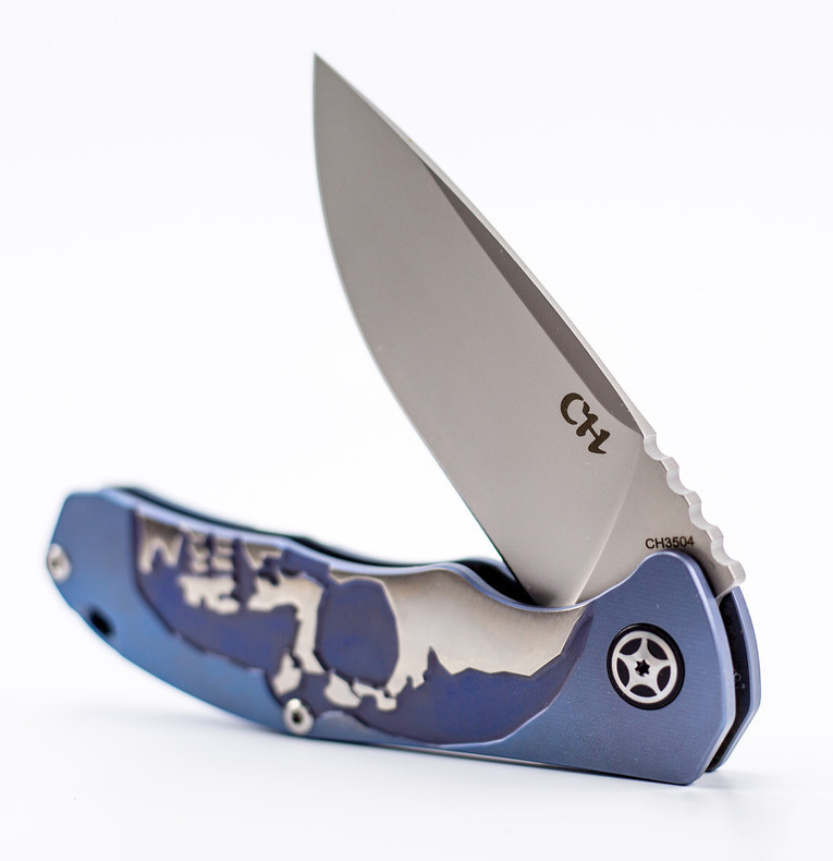 Складной нож CH3504 , сталь S35VN, Синий Череп - фото 2