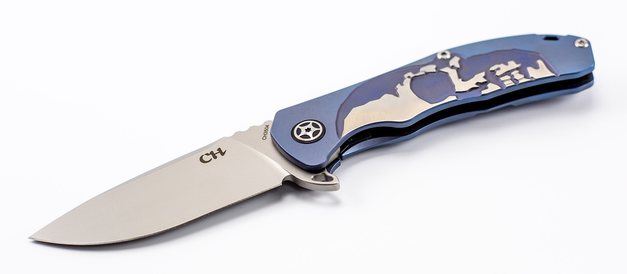 Складной нож CH3504 , сталь S35VN, Синий Череп - фото 7