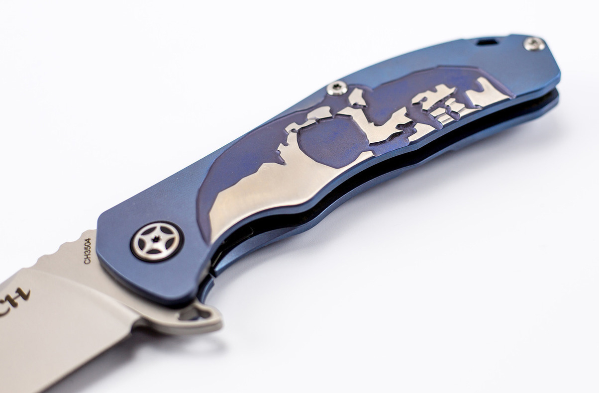 Складной нож CH3504 , сталь S35VN, Синий Череп - фото 8