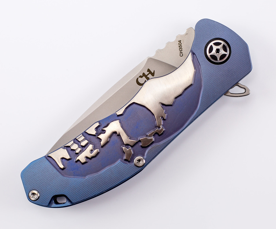 Складной нож CH3504 , сталь S35VN, Синий Череп - фото 10