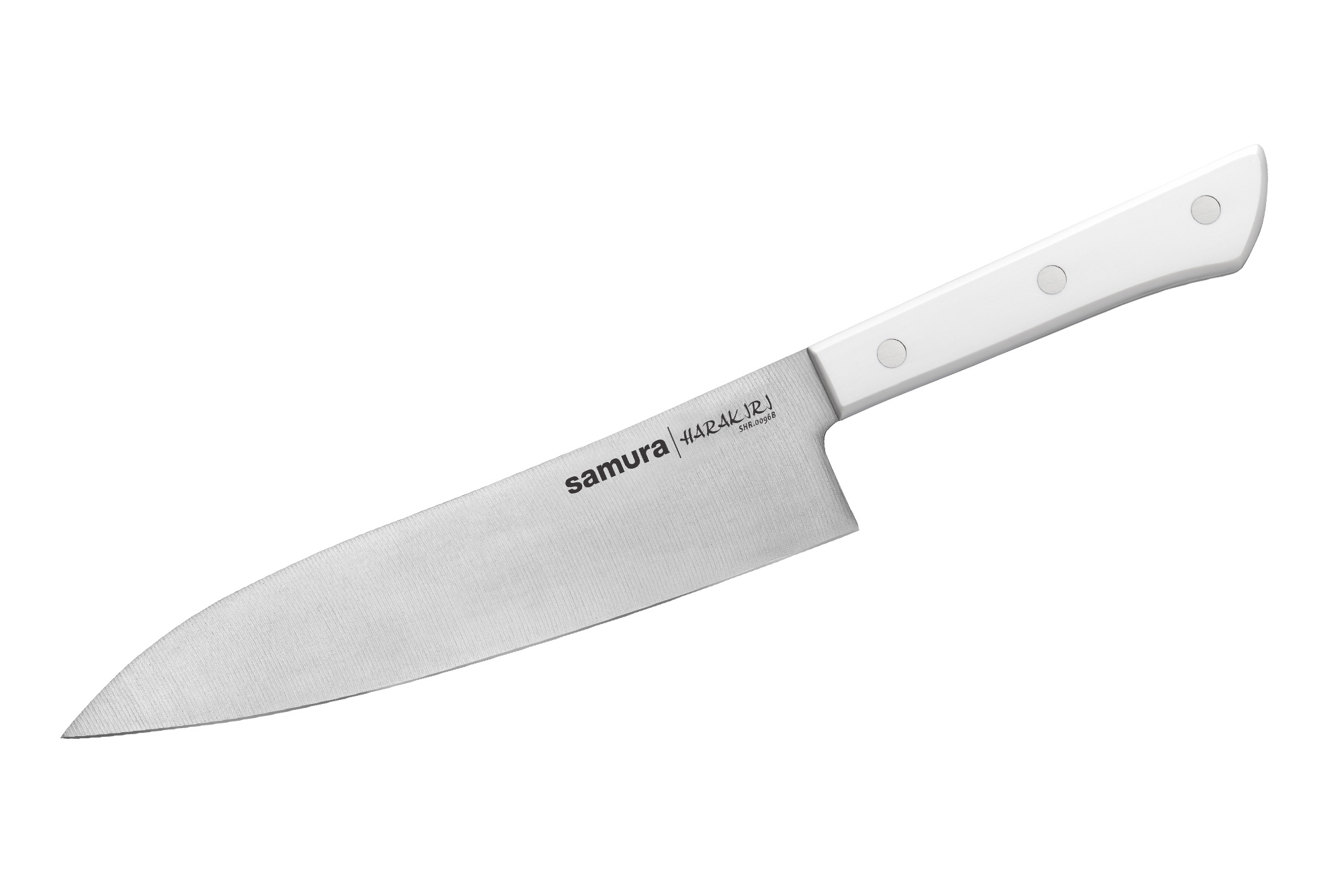 Кухонный нож Samura Сантоку 197 мм, сталь AUS-8, рукоять пластик, белый нож сантоку hausmade