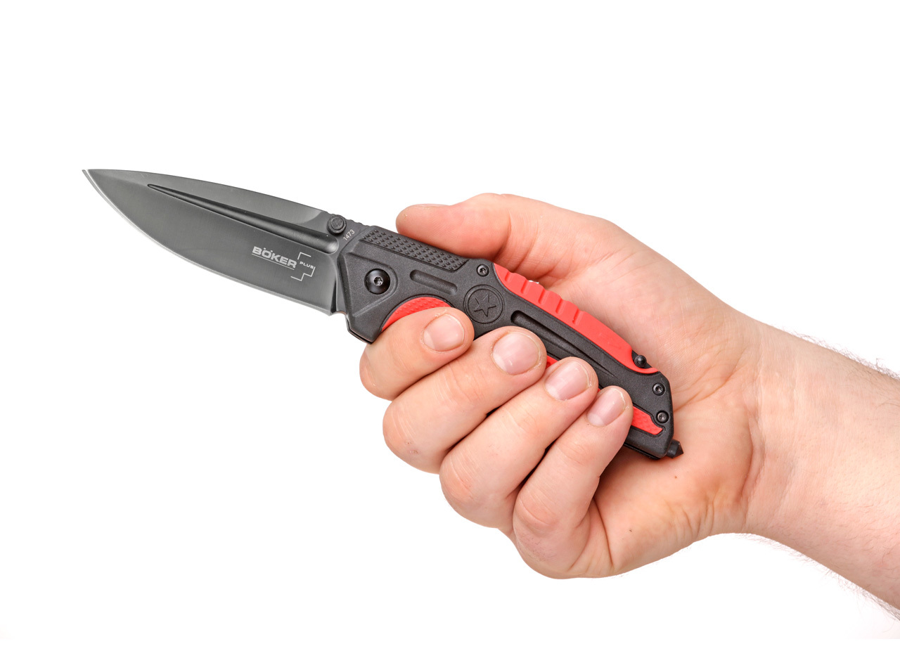 фото Нож складной savior 1 - boker plus 01bo320, сталь sandvik™ 12с27 edp, рукоять термопластик frp, чёрно-красный