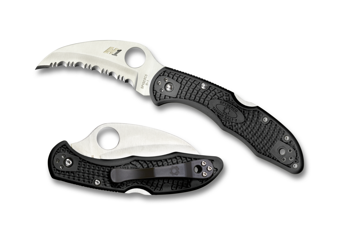 Складной нож Tasman Salt 2 - Spyderco 106SBK2, сталь H1 Satin Serrated, рукоять термопластик FRN, чёрный - фото 5
