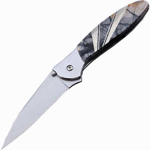 Полуавтоматический складной нож Santa Fe Kershaw Leek, сталь 14C28N, рукоять сталь с накладкой Picasso Marble
