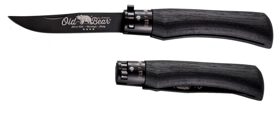 Складной нож Antonini Old Bear® Black Laminated Wood XL, сталь 420 PTFE покрытие, рукоять стабилизированная древесина, Black Anodized Aluminium Safety Ring от Ножиков