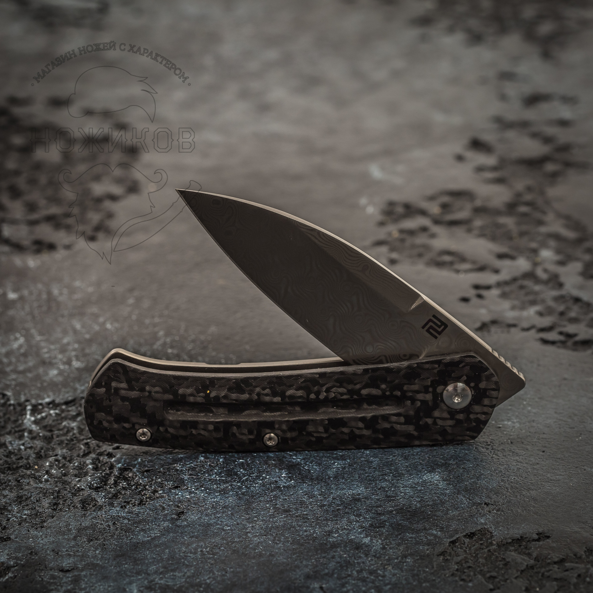 Складной нож Artisan Centauri, сталь дамаск, карбон/титан - фото 6
