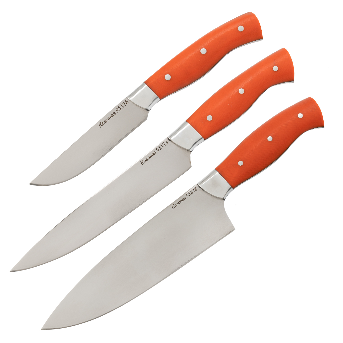 Набор из 3-х кухонных ножей Барк, сталь 95х18 от Ножиков
