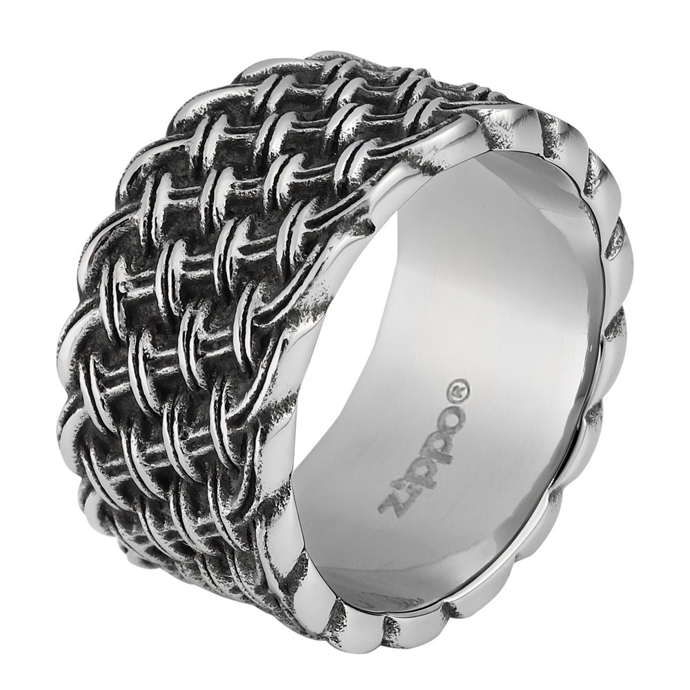 фото Кольцо zippo, серебристое, с плетёным орнаментом, нержавеющая сталь, диаметр 20,4 мм