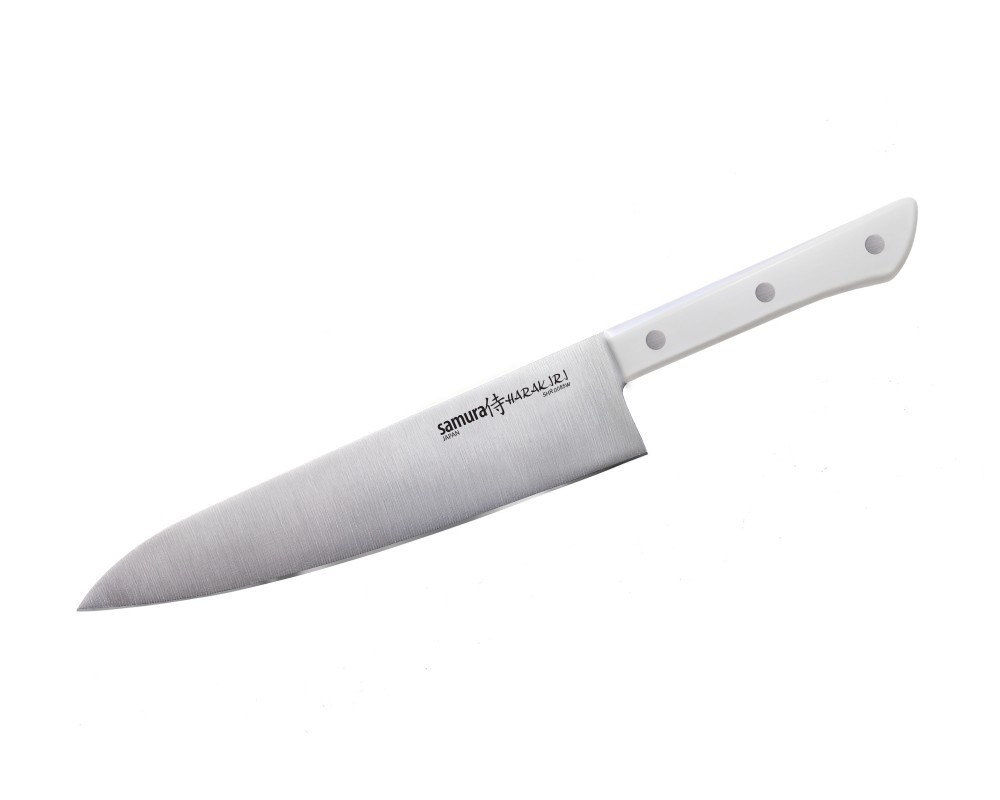 фото Набор из 3-х кухонных ножей (универсальный, для замороженных продуктов, шеф) samura "harakiri" (shr-0230w) white, сталь aus-8, рукоять abs-пластик
