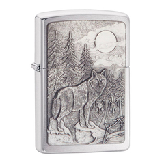 Фото Зажигалка ZIPPO Classic Волк с покрытием Brushed Chrome