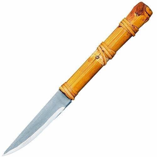 Туристический охотничий нож с фиксированным клинком Maruyoshi Hand Crafted, сталь Shirogami San-Mai, рукоять светлый бамбук/оплетка - фото 1