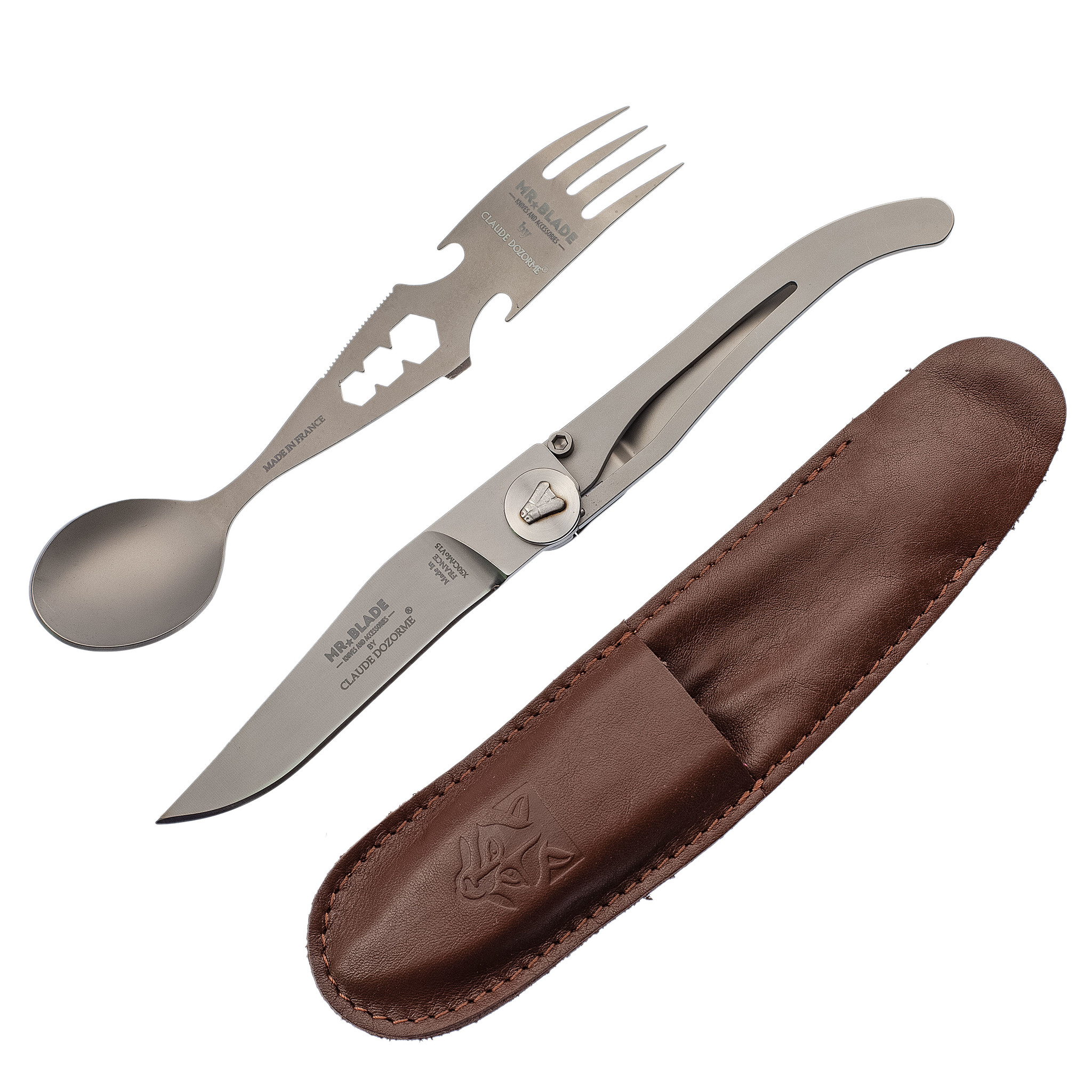 Набор складной нож и вилка-ложка, коричневый чехол