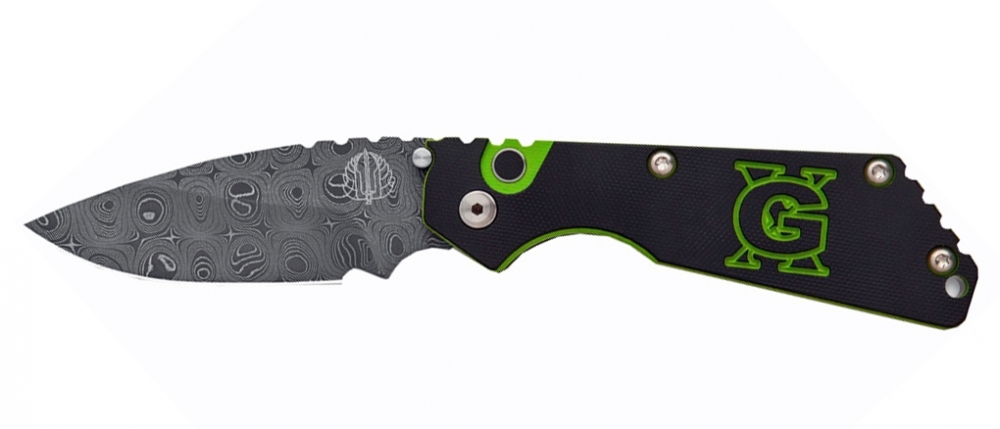 Автоматический складной нож Pro-Tech Pro-Strider SnG Auto USN GX Custom Chad Nichols Damascus, дамасская сталь, рукоять алюминий, черно-зеленый - фото 3