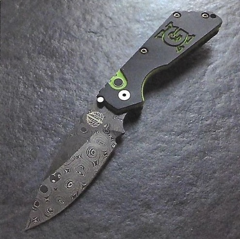 Автоматический складной нож Pro-Tech Pro-Strider SnG Auto USN GX Custom Chad Nichols Damascus, дамасская сталь, рукоять алюминий, черно-зеленый - фото 4