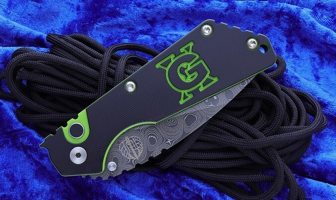 Автоматический складной нож Pro-Tech Pro-Strider SnG Auto USN GX Custom Chad Nichols Damascus, дамасская сталь, рукоять алюминий, черно-зеленый - фото 5