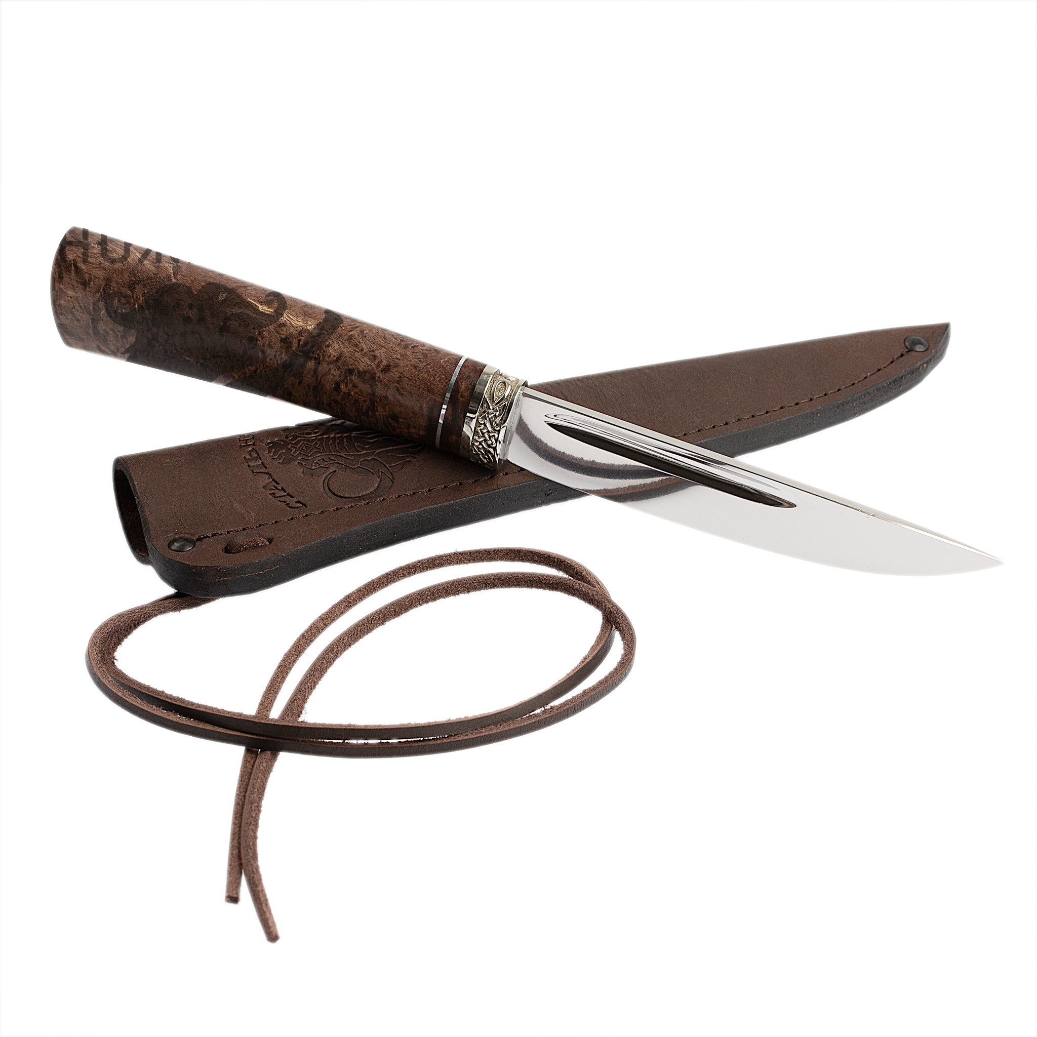 Нож Якутский средний, сталь Х12МФ,коричневая карельская береза, литье от Ножиков