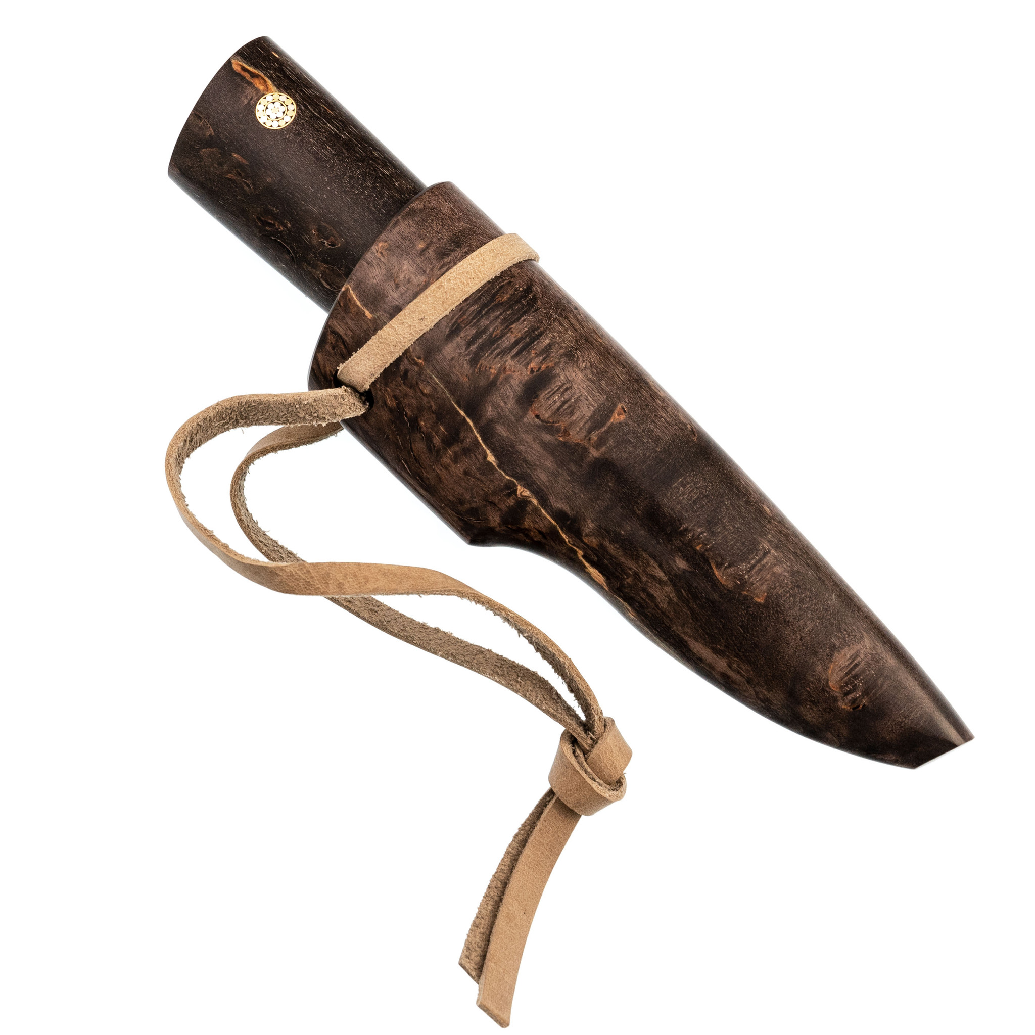 Шейный якутский нож, сталь Х12МФ, карельская береза коричневая, деревянные ножны - фото 8