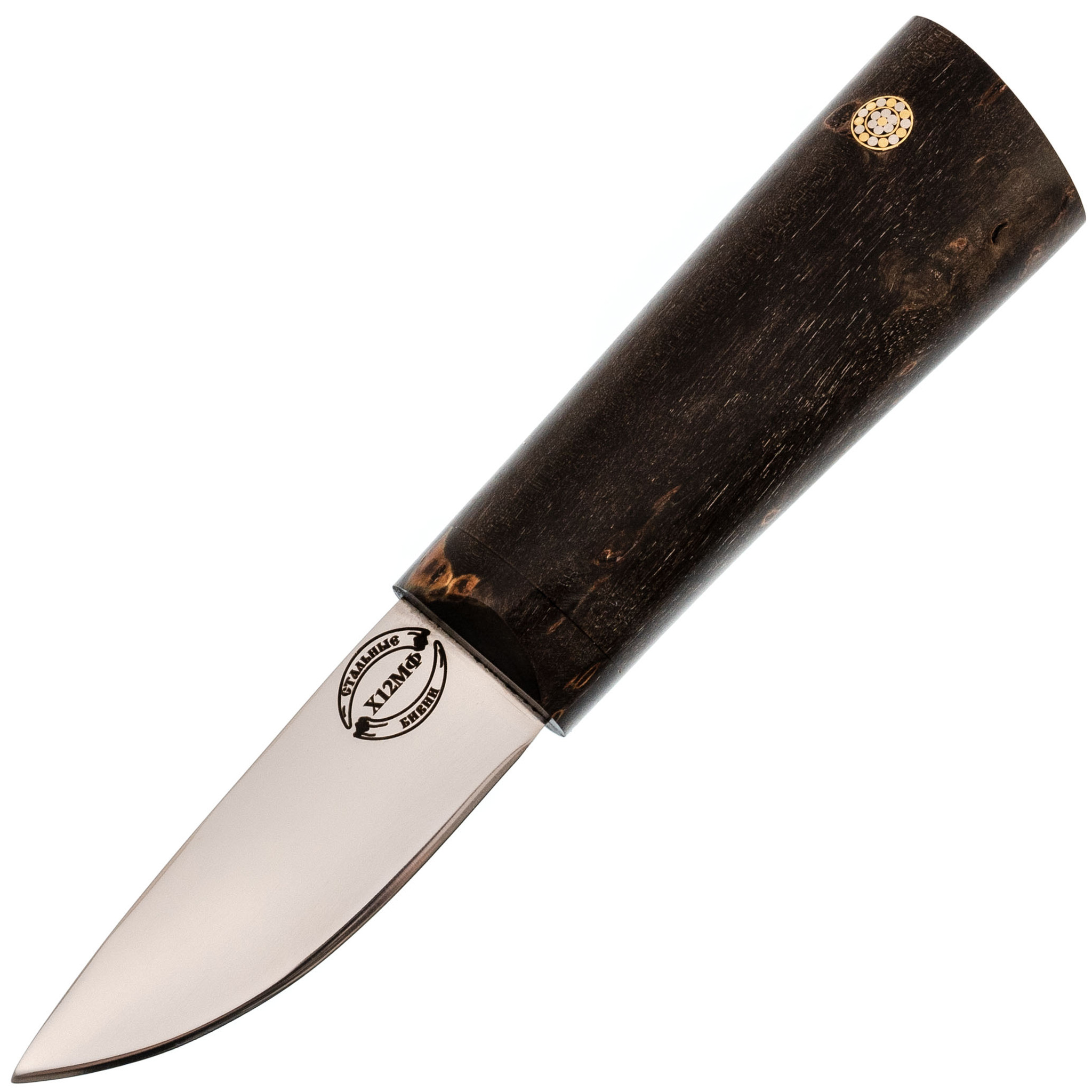 Шейный якутский нож, сталь Х12МФ, карельская береза коричневая, деревянные ножны нож финский 2 сталь х12мф карельская берёза