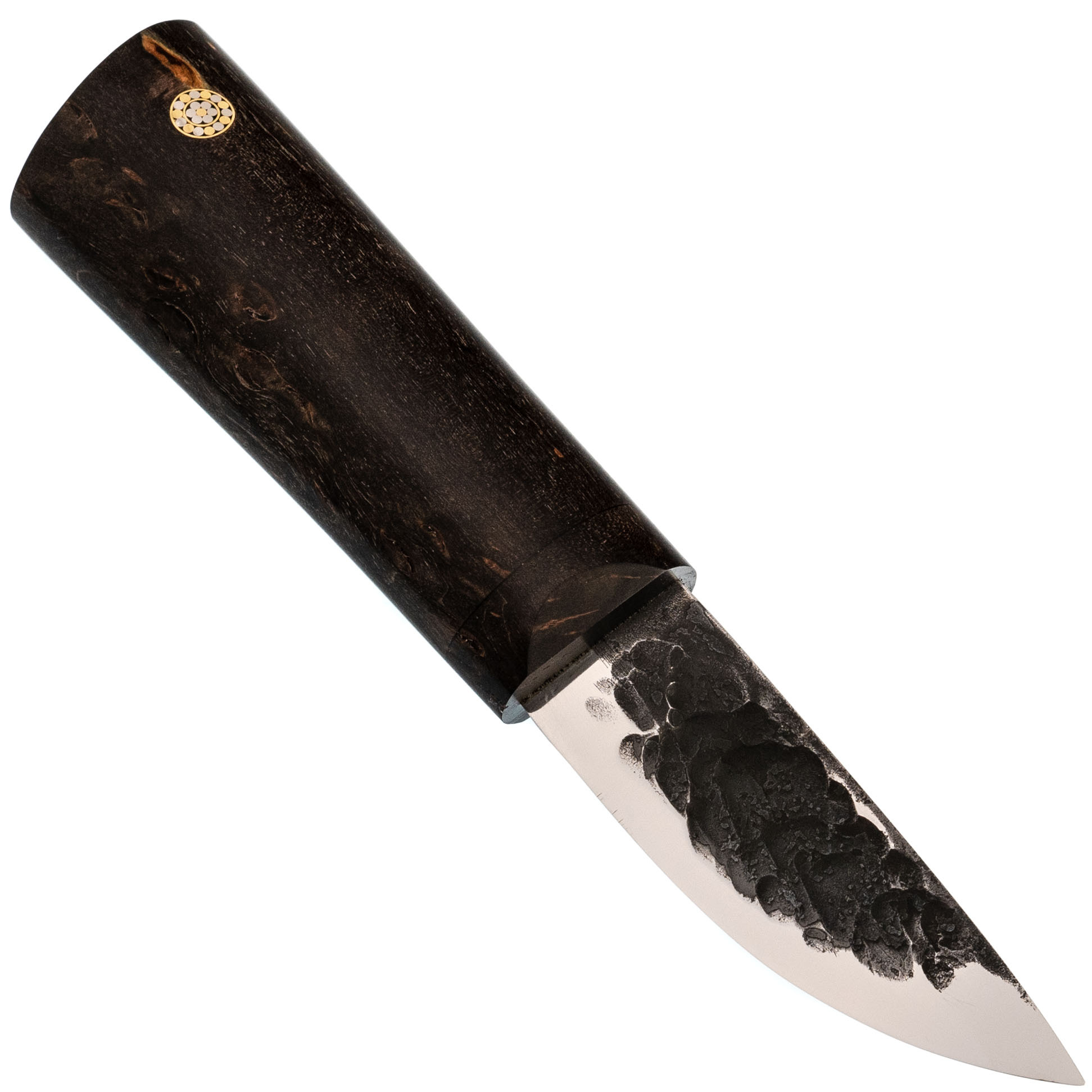 Шейный якутский нож, сталь Х12МФ, карельская береза коричневая, деревянные ножны - фото 3