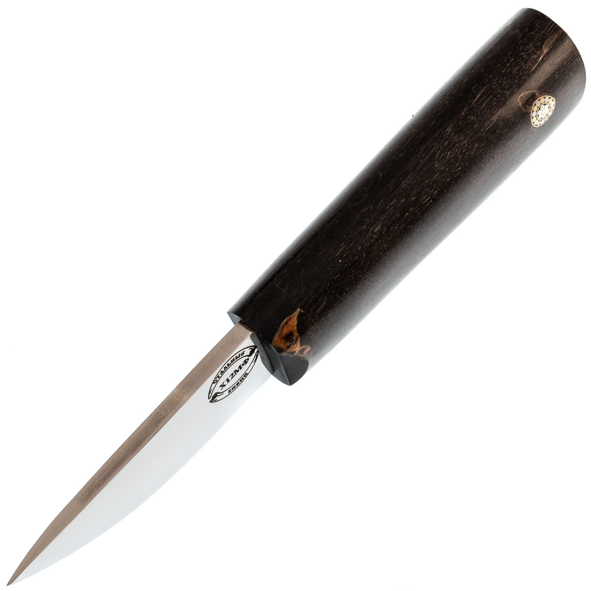 Шейный якутский нож, сталь Х12МФ, карельская береза коричневая, деревянные ножны - фото 2