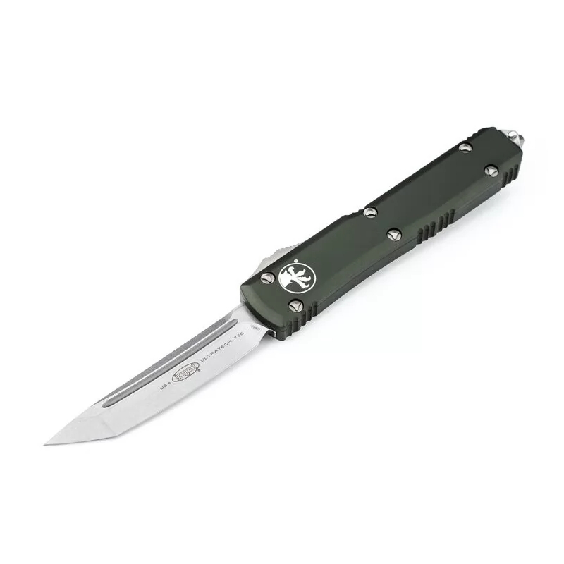 фото Автоматический фронтальный выкидной нож microtech ultratech, сталь m390, рукоять темно-зеленый алюминий