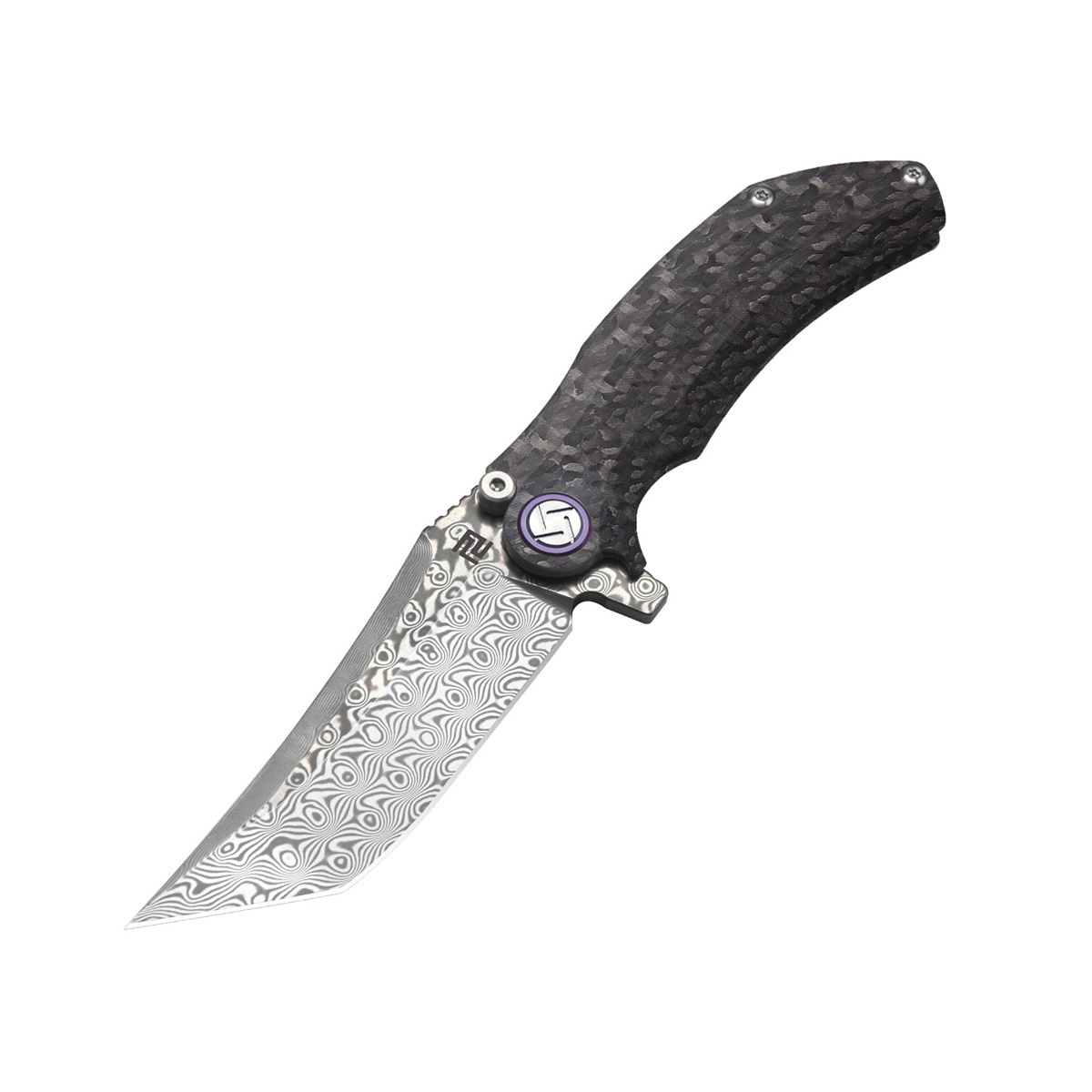 Складной нож Artisan Tacit, сталь дамаск, рукоять carbon fiber - фото 1