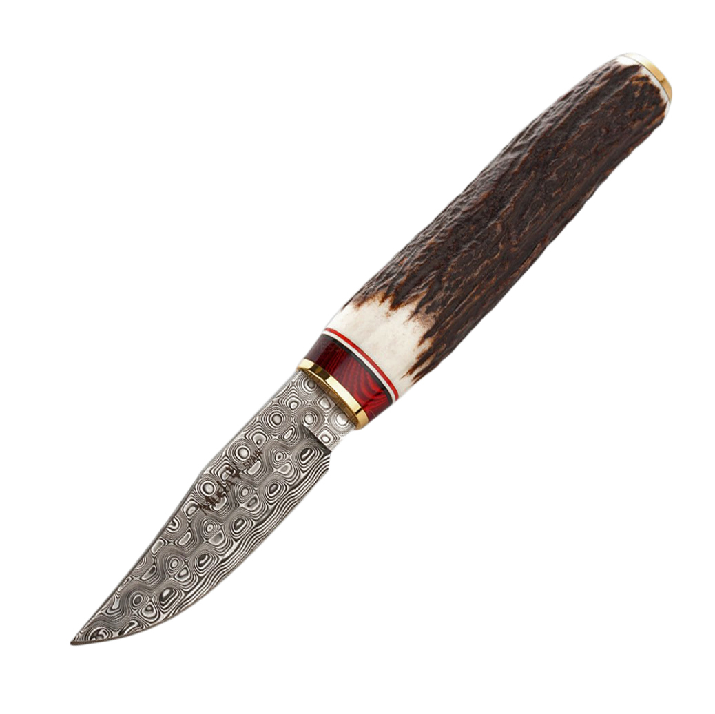 фото Нож с фиксированным клинком muela bowie, сталь дамасская, рукоять олений рог
